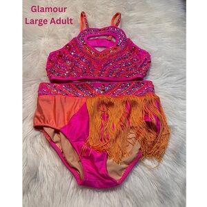 Glamour Pink and Orange Bejeweled Dance Costume LARGE ADULT